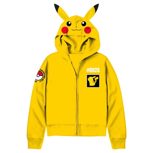 Boys, Licensed Cosplay Hoodie, Pokemon Pikachu, Size L (10/12), Full Zip, Yellow - Picture 1 of 7